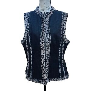 AMI NWT Faux Leather Leopard Print Trim Vest Sleeveless Jacket‎ Size XL